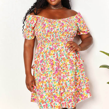Smocked Sweetheart Neck Flounce Sleeve Mini Dress - MimiStylez