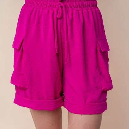 White Birch High Waisted Drawstring Knit Cargo Shorts - MimiStylez