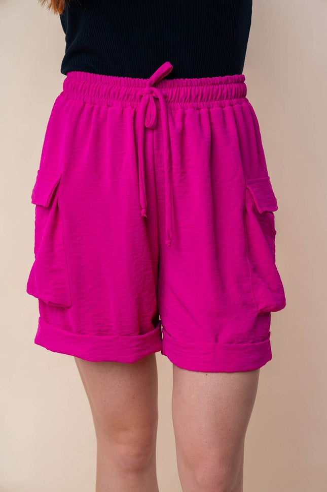 White Birch High Waisted Drawstring Knit Cargo Shorts - MimiStylez