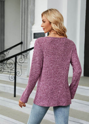 Buttoned Long Sleeve Slit Top - MimiStylez