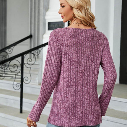 Buttoned Long Sleeve Slit Top - MimiStylez