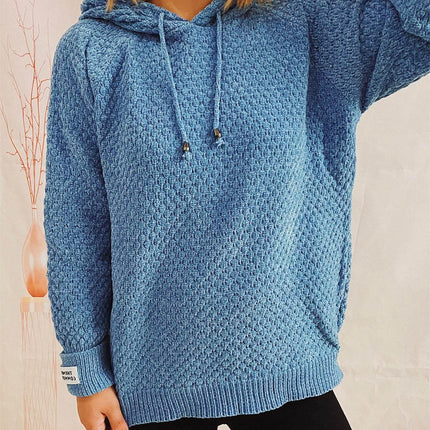 Drawstring Long Sleeve Hooded Sweater - MimiStylez