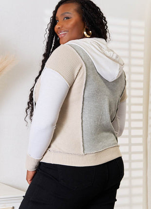 Double Take Color Block Exposed Seam Drawstring Hoodie - MimiStylez