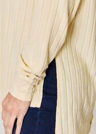 Basic Bae Full Size Ribbed Round Neck Slit T-Shirt - MimiStylez