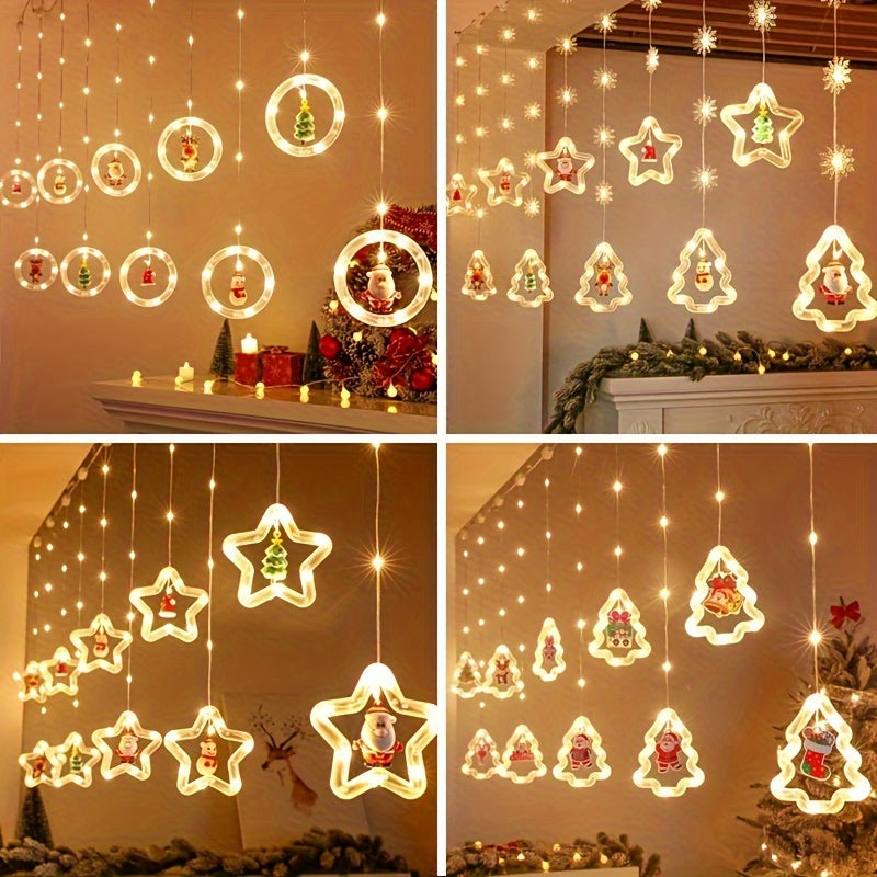 Santa Claus LED Curtain Lights - USB Powered, Flashing Christmas Decor for Indoor Room & Window Display