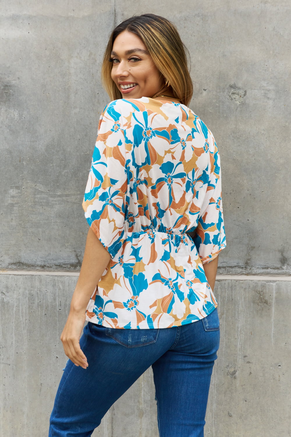 BOMBOM Floral Print Wrap Tunic Top