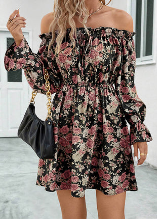 Floral Off-Shoulder Flounce Sleeve Dress - MimiStylez