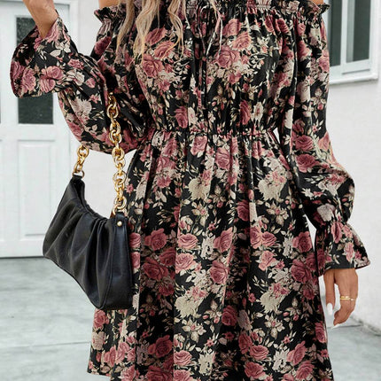 Floral Off-Shoulder Flounce Sleeve Dress - MimiStylez