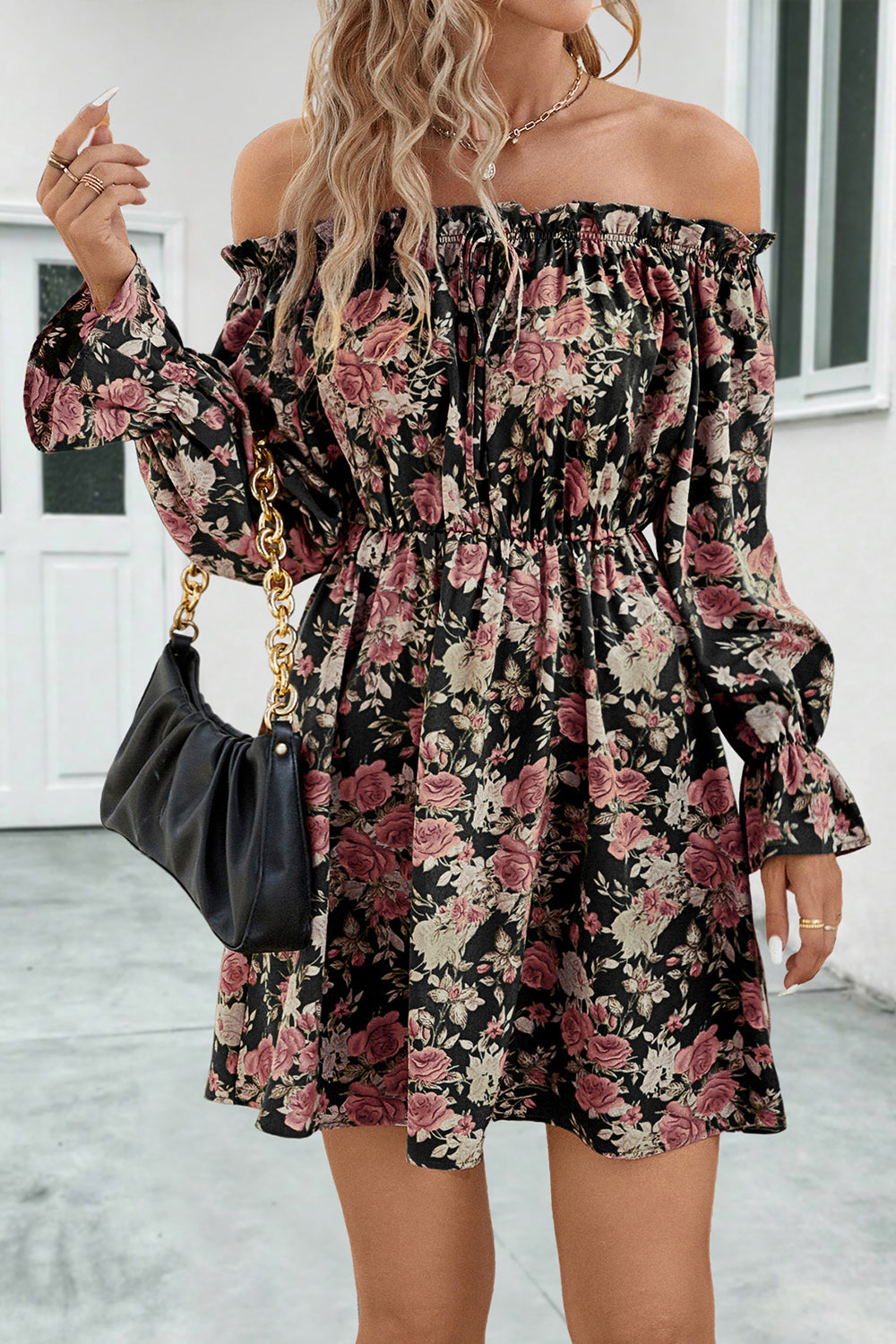 Floral Off-Shoulder Flounce Sleeve Dress