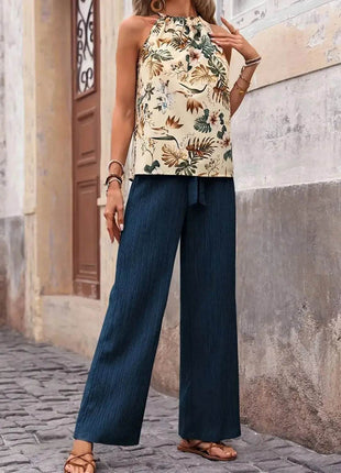 Printed Tank Top and Wide Leg Pants Set - MimiStylez