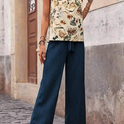 Printed Tank Top and Wide Leg Pants Set - MimiStylez
