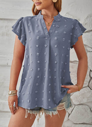 Swiss Dot Notched Cap Sleeve T-Shirt - MimiStylez