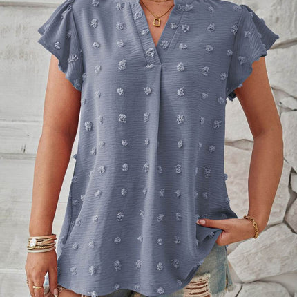 Swiss Dot Notched Cap Sleeve T-Shirt - MimiStylez