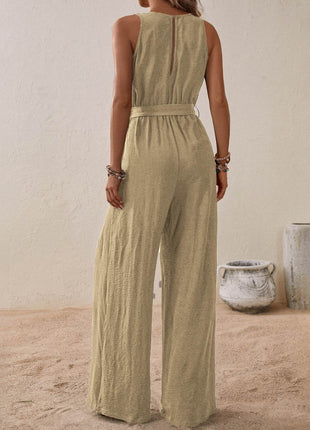 Tied Surplice Sleeveless Wide Leg Jumpsuit - MimiStylez