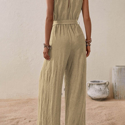 Tied Surplice Sleeveless Wide Leg Jumpsuit - MimiStylez