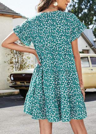 Short Flounce Sleeve Tiered Dress - MimiStylez