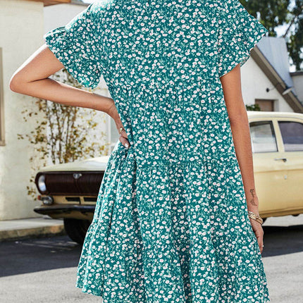 Short Flounce Sleeve Tiered Dress - MimiStylez