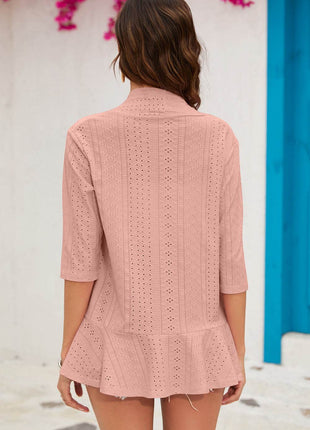 Eyelet Open Front Cardigan - MimiStylez