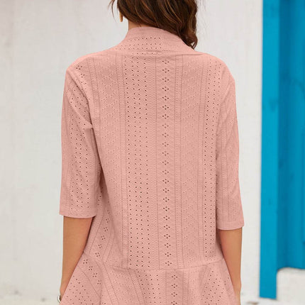 Eyelet Open Front Cardigan - MimiStylez