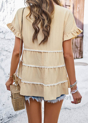 Round Neck Flounce Sleeve Blouse - MimiStylez