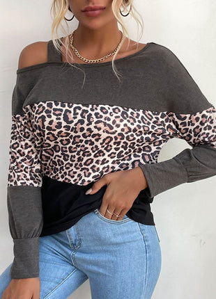 Leopard Print Color Block Cold Shoulder Top - MimiStylez