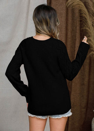 Openwork Round Neck Raglan Sleeve Sweater - MimiStylez