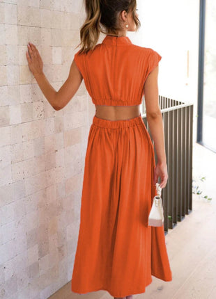 Cutout Mock Neck Sleeveless Ruched Dress - MimiStylez