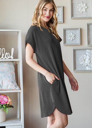 Heimish Full Size Ribbed Round Neck Short Sleeve Tee Dress - MimiStylez