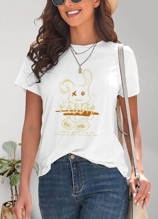 Rabbit Graphic Round Neck Short Sleeve T-Shirt - MimiStylez