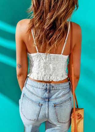 V-Neck Lace Cropped Cami - MimiStylez