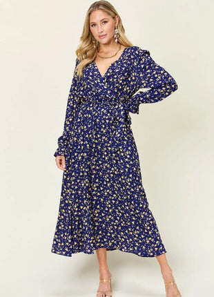 Double Take Full Size Tie Back Flounce Sleeve Dress - MimiStylez