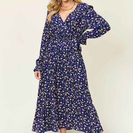 Double Take Full Size Tie Back Flounce Sleeve Dress - MimiStylez