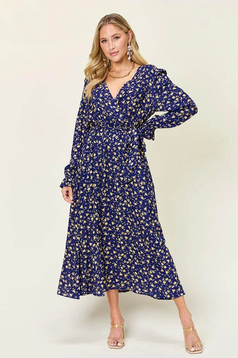 Double Take Full Size Tie Back Flounce Sleeve Dress - MimiStylez