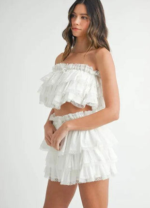 MABLE Ruffle Layered Crop Top and Mini Skirt Set - MimiStylez