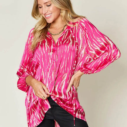 Double Take Full Size Printed Button Up Long Sleeve Shirt - MimiStylez