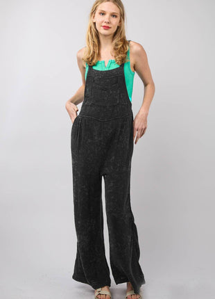 VERY J Texture Washed Wide Leg Overalls - MimiStylez