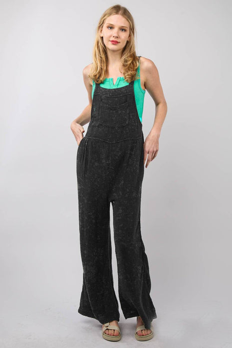 VERY J Texture Washed Wide Leg Overalls - MimiStylez