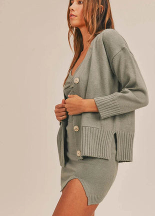 MABLE 3 Pieces Sweater Set with Crop Cami, Mini Skirt, Cardigan - MimiStylez