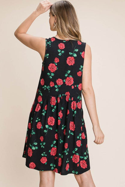 BOMBOM Floral Ruched Tank Dress - MimiStylez