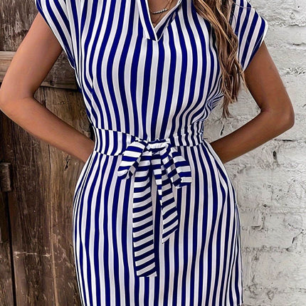 Tied Striped Cap Sleeve Mini Dress - MimiStylez