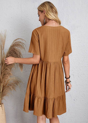 Full Size V-Neck Short Sleeve Dress - MimiStylez