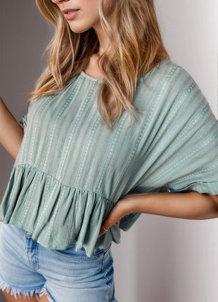 Peplum Round Neck Half Sleeve Blouse - MimiStylez