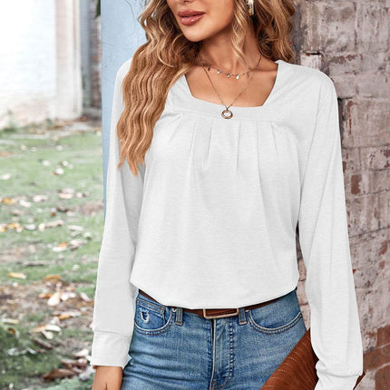 Ruched Square Neck Long Sleeve T-Shirt - MimiStylez