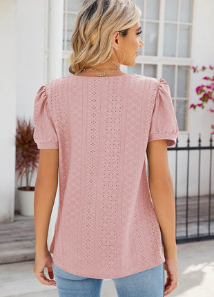 Eyelet Puff Sleeve T-Shirt - MimiStylez