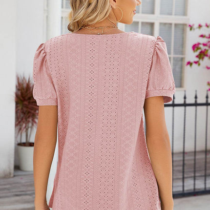 Eyelet Puff Sleeve T-Shirt - MimiStylez