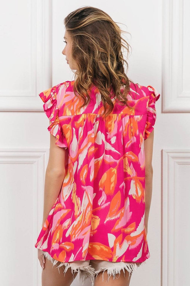 BiBi Smocked Yoke Ruffled Floral Top - MimiStylez