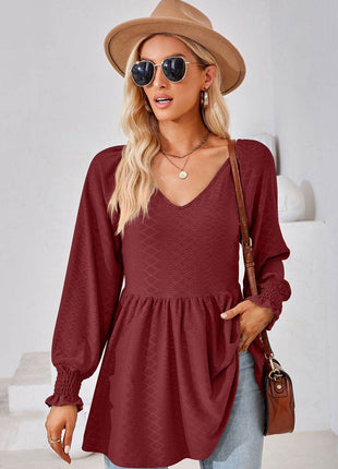 V-Neck Lantern Sleeve Blouse - MimiStylez