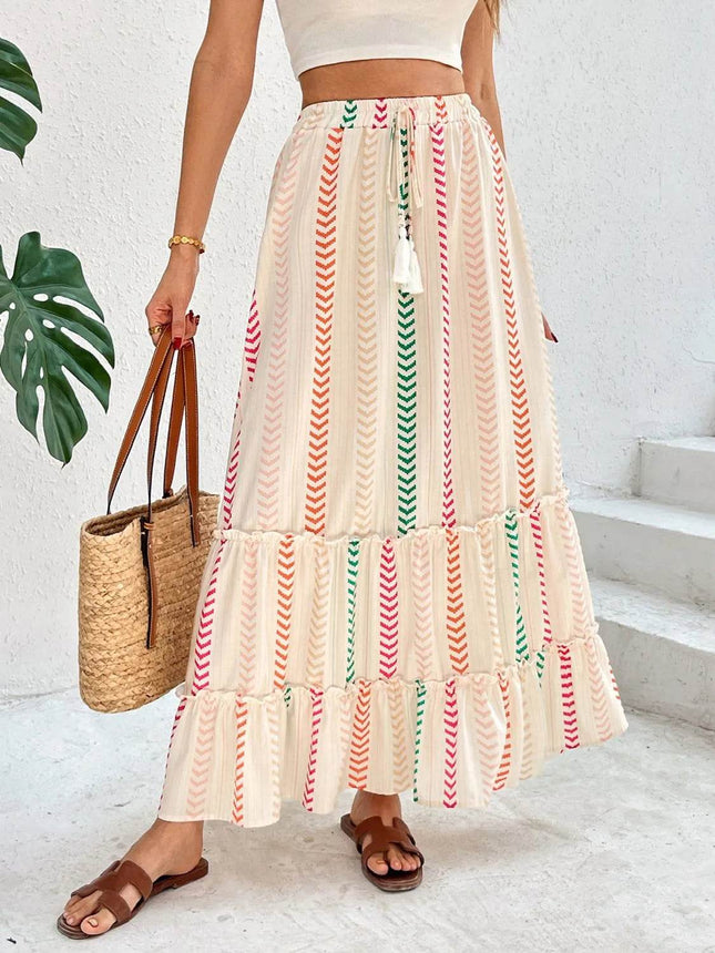 Frill Printed Maxi Skirt - MimiStylez