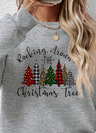 Christmas Tree Graphic Round Neck Sweatshirt - MimiStylez