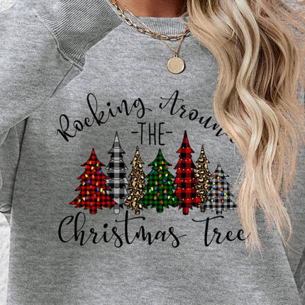 Christmas Tree Graphic Round Neck Sweatshirt - MimiStylez